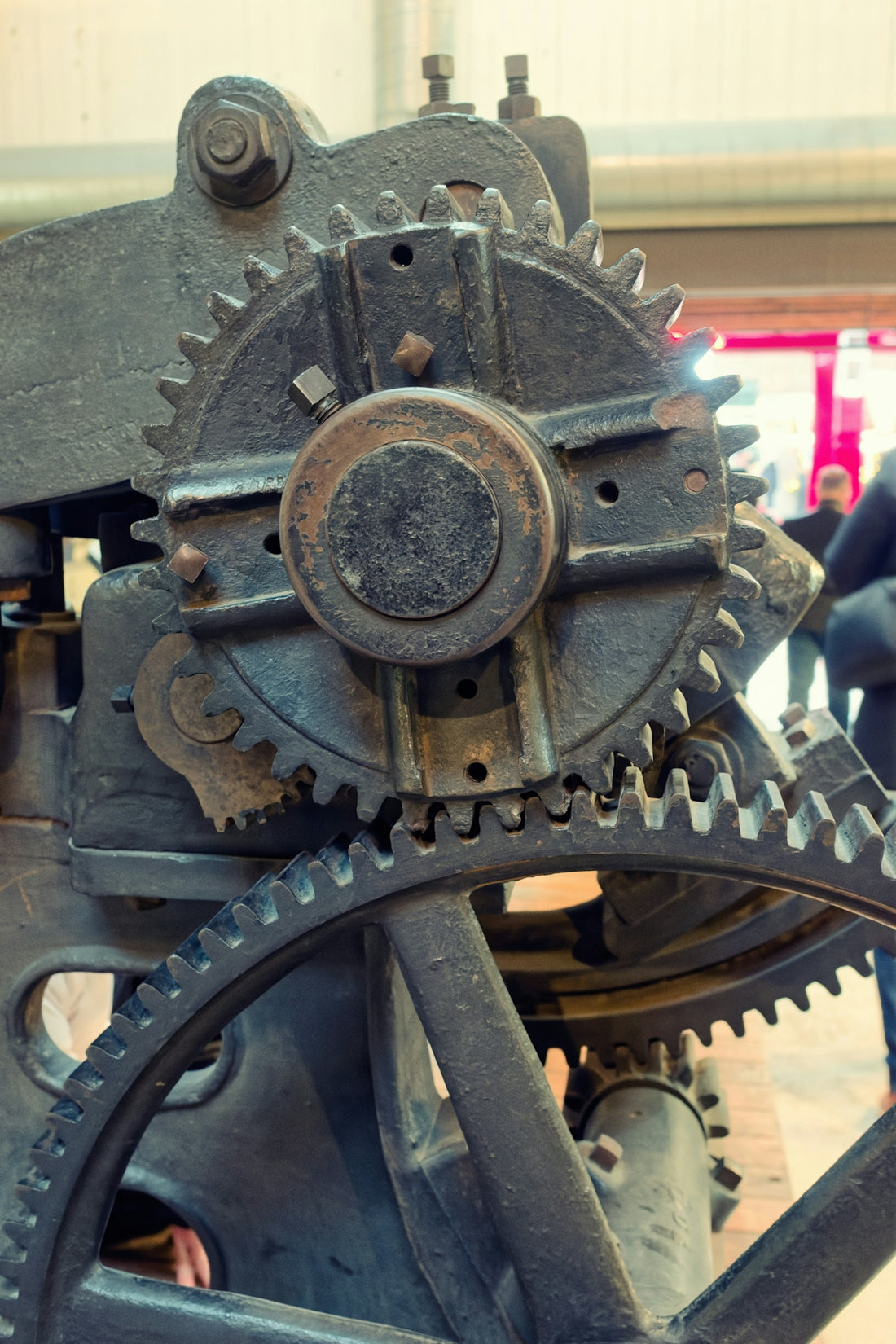 Close-up of old industrial gears meshing gears